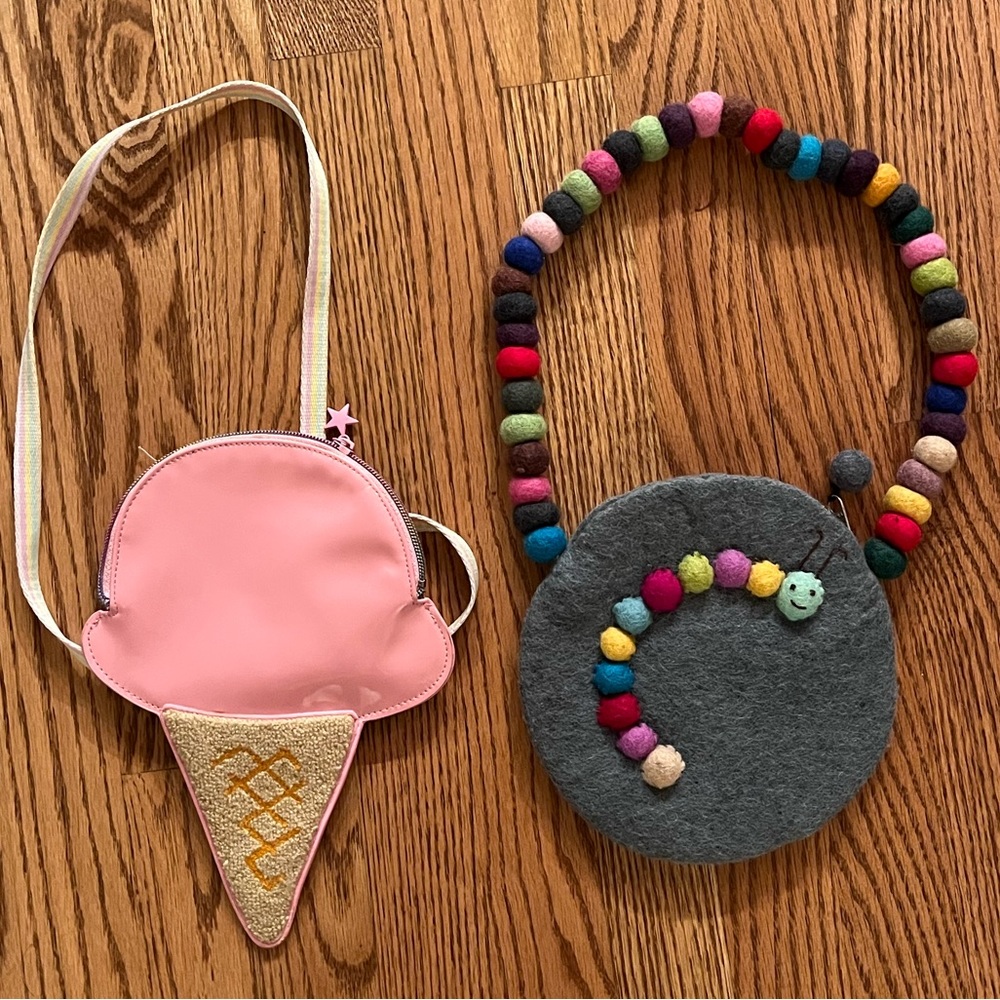 Two cute purses for girls - ice cream cone and felted hand made bag